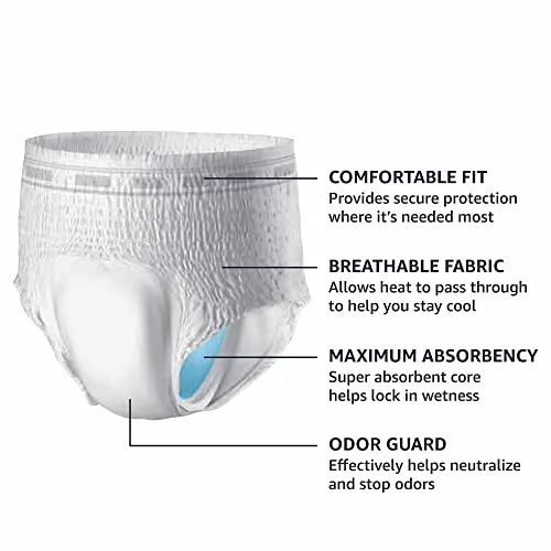 Amazon Basics Incontinence Underwear for Men, Maximum Absorbency, Large, 54 Count, 3 Packs of 18 (Previously Solimo)