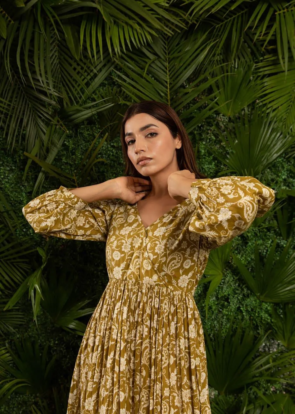 Army Green Body Wrap Gathered Dress