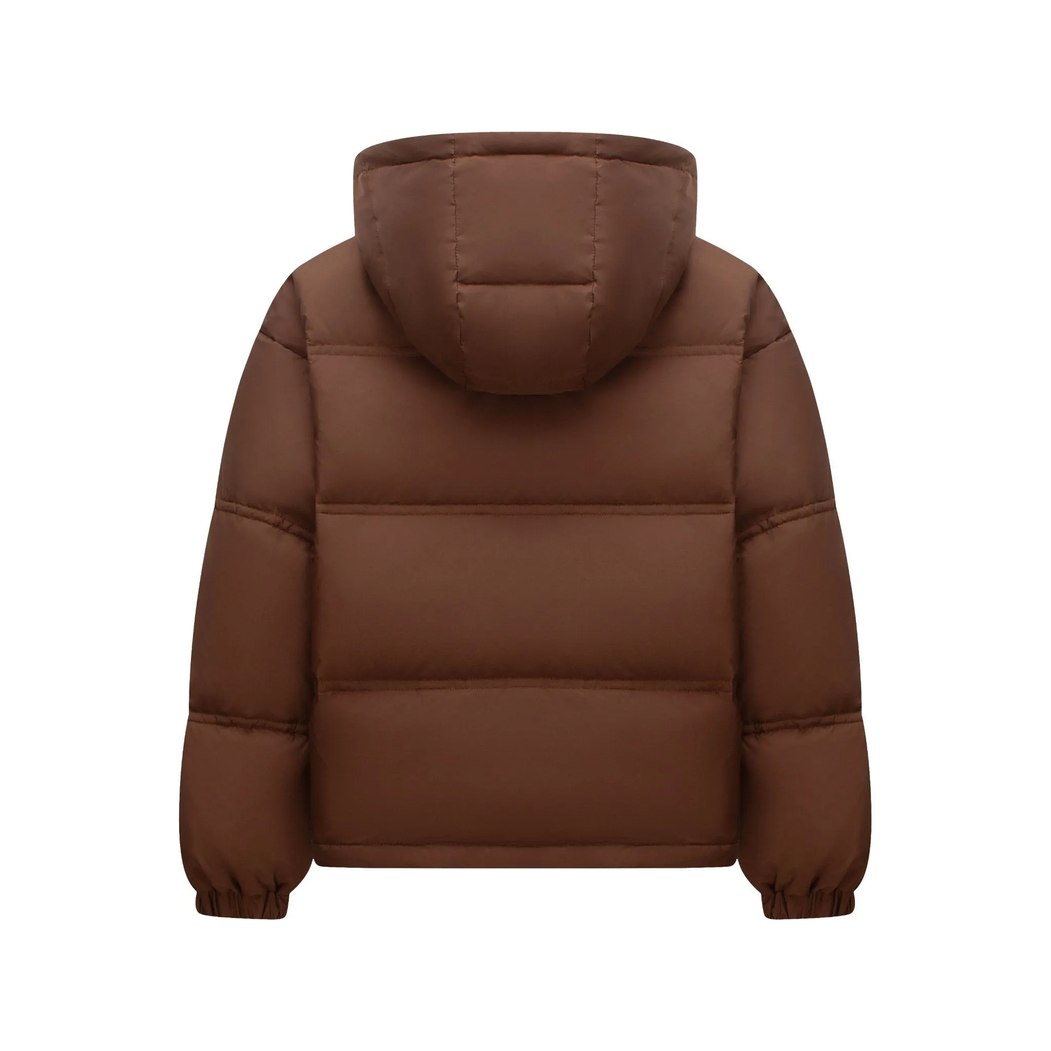 Brown Embroidered Hooded Warm Puffer Jacket