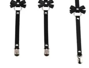 'Danger' Black Fake Leather Bow Harness Suspender Belt