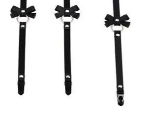 'Danger' Black Fake Leather Bow Harness Suspender Belt
