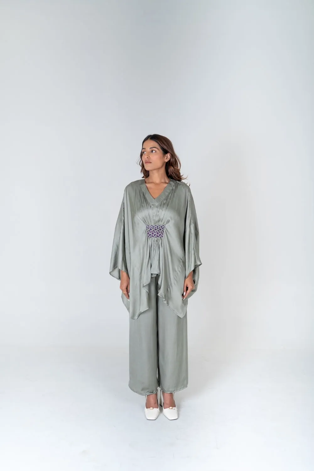 Green-Purple Braided Kaftan Co-rd Set