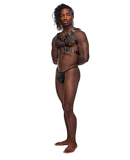 Leather Gemini Double Ring Harness Black O/s