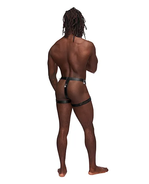 Leather Scorpio Adjustable Waist & Leg Band Thong Black O/s