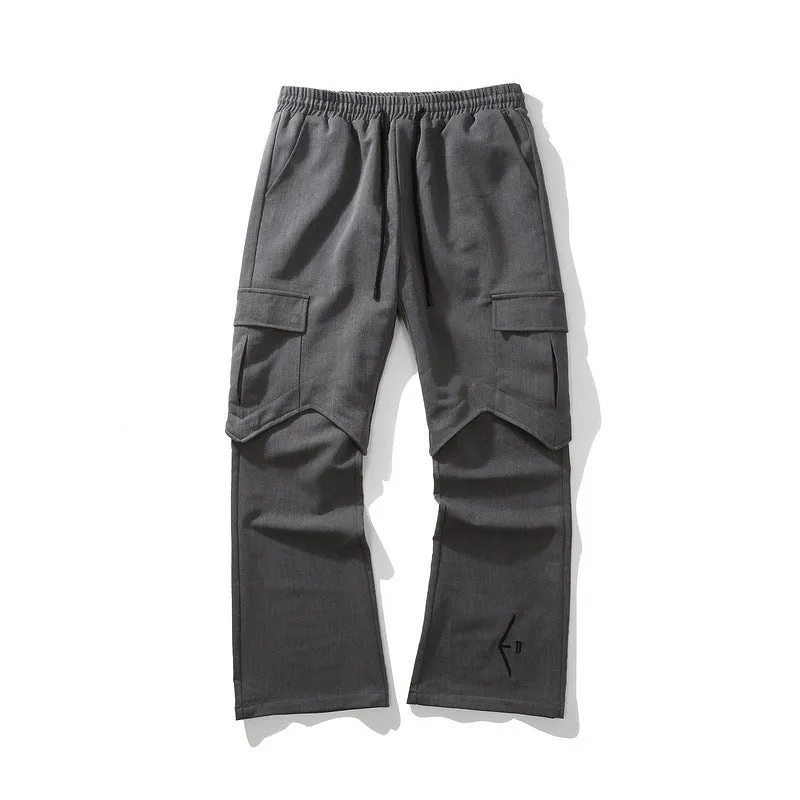 Man Fall Outfits Cargo Pants Embroidered Bootcut Pants Men's Loose Casual Pants High Street Stitching Overalls Trousers