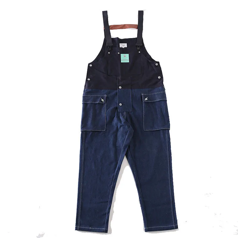 Man Fall Outfits Cargo Pants One-Piece Loose Strap Denim Trousers Color Matching Working Bib Top Pants Men and Women
