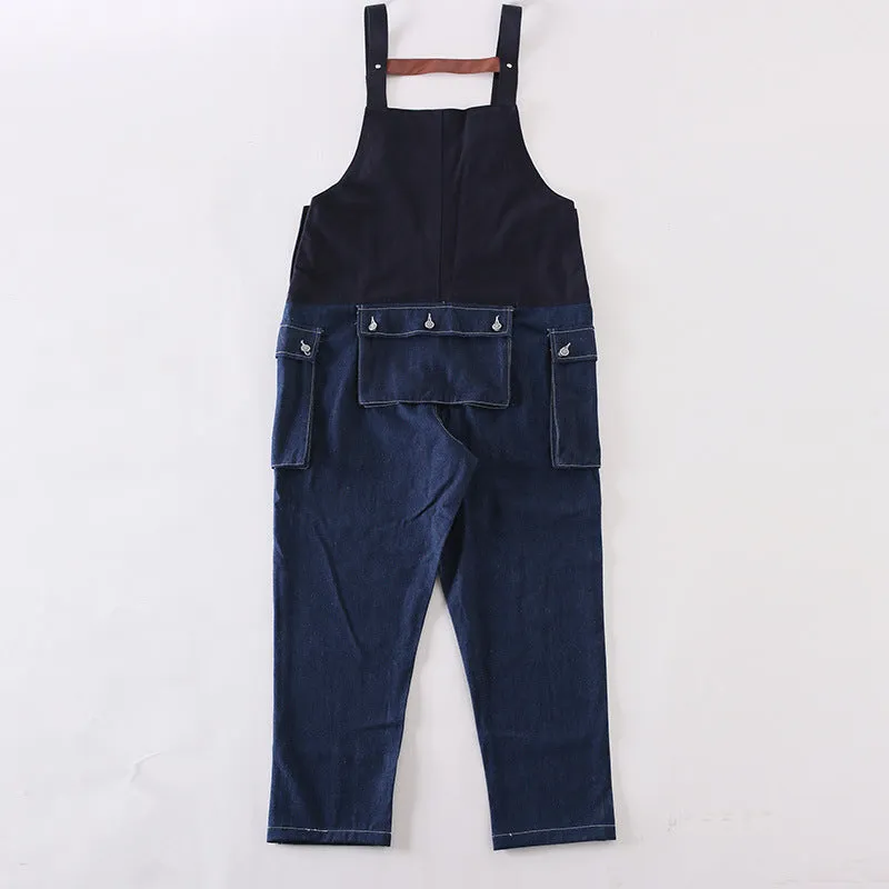 Man Fall Outfits Cargo Pants One-Piece Loose Strap Denim Trousers Color Matching Working Bib Top Pants Men and Women