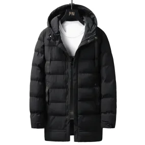 Men's Casual Long Puffer Jacket with Hood in Solid Colour | Ideal for Autumn/Winter
