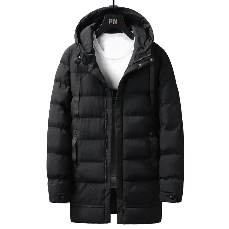 Men's Casual Long Puffer Jacket with Hood in Solid Colour | Ideal for Autumn/Winter
