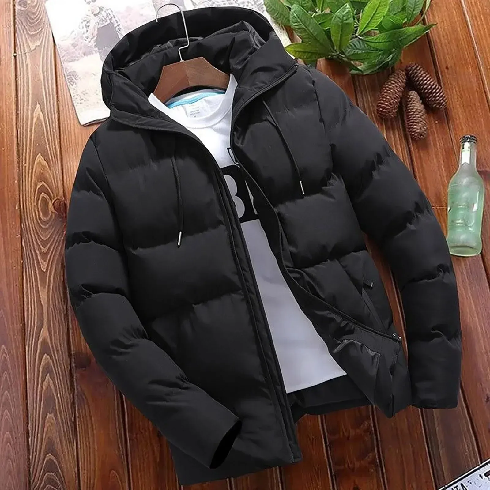 Men's Casual Puffer Jacket with Hood and Drawstring | Ideal for Autumn/Winter