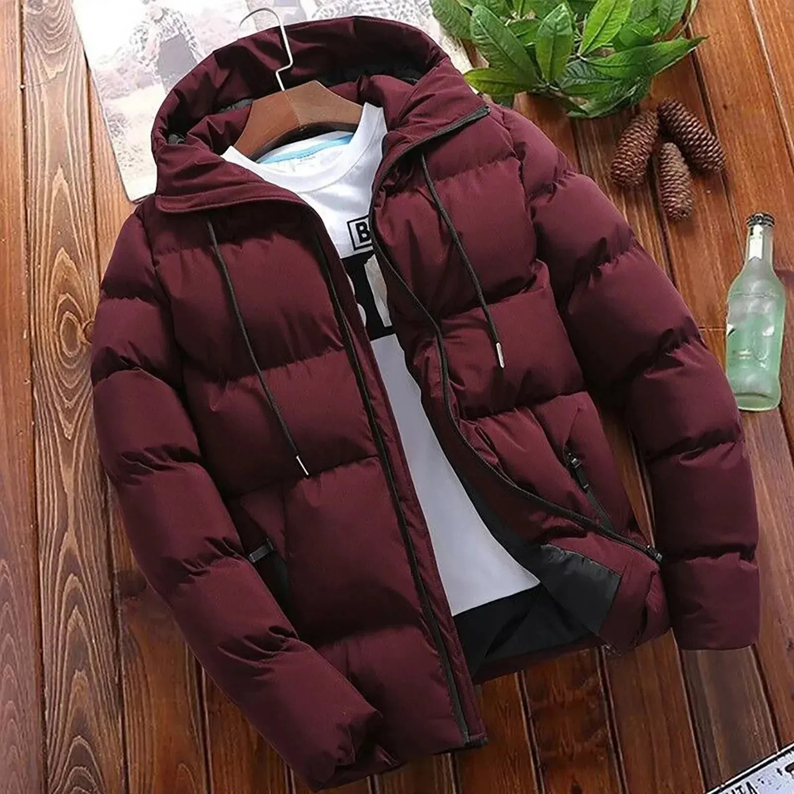 Men's Casual Puffer Jacket with Hood and Drawstring | Ideal for Autumn/Winter