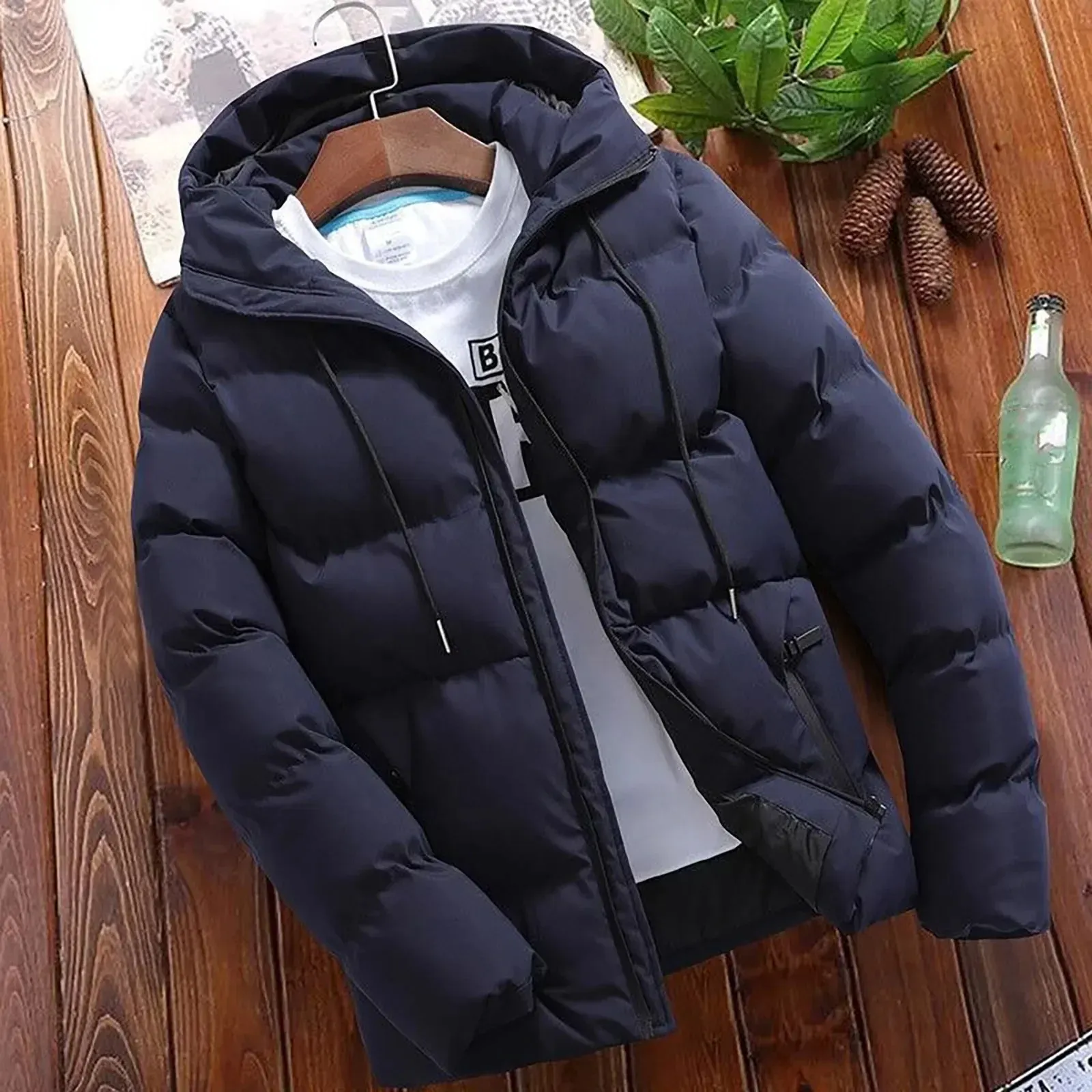 Men's Casual Puffer Jacket with Hood and Drawstring | Ideal for Autumn/Winter