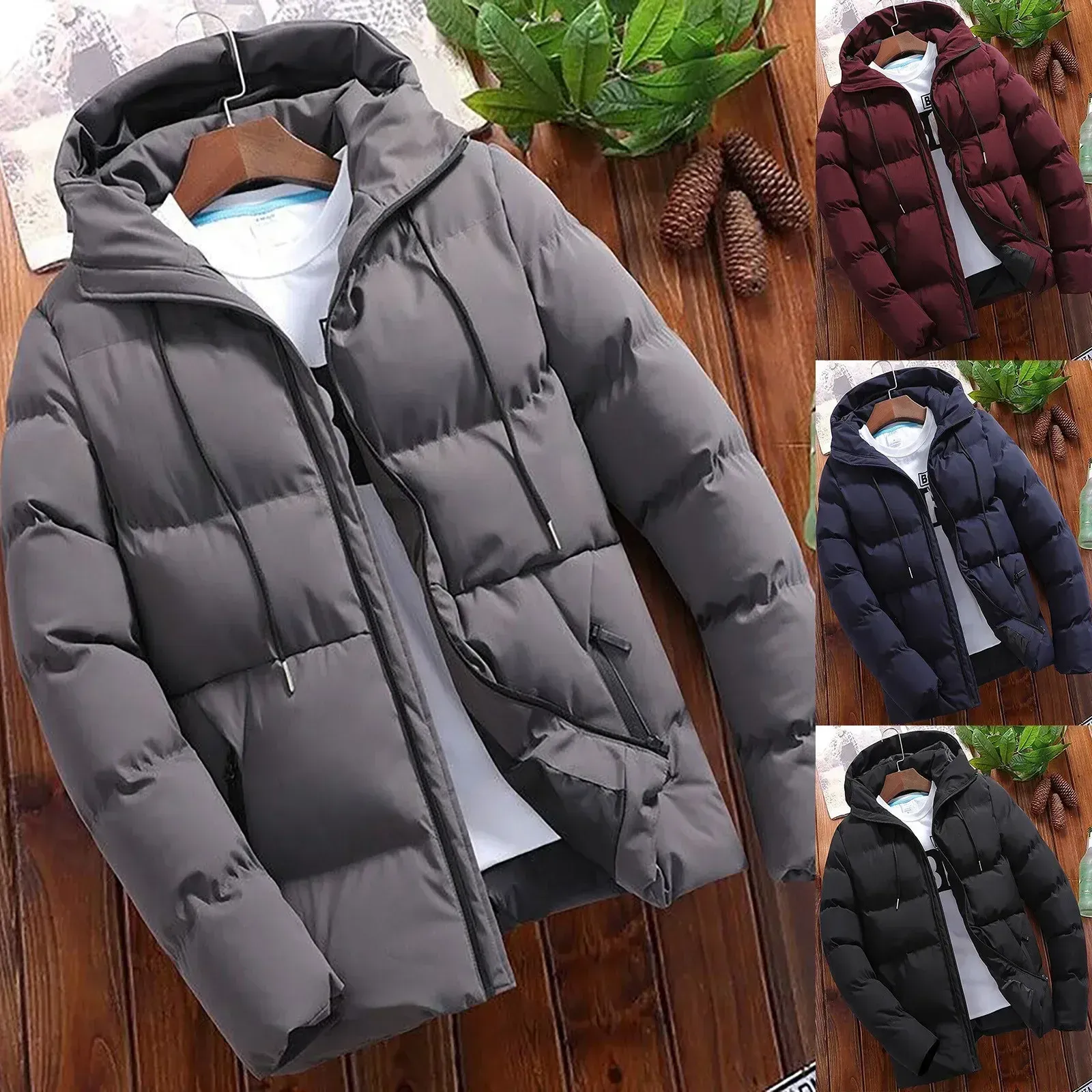 Men's Casual Puffer Jacket with Hood and Drawstring | Ideal for Autumn/Winter