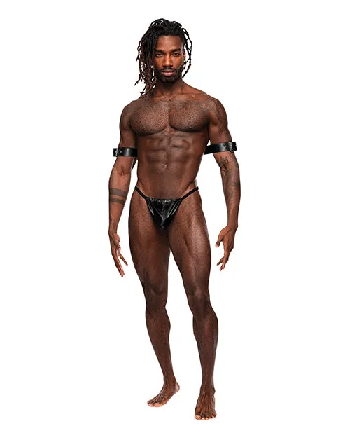 Pisces Pu Leather Bicep & Back Harness Black O/s