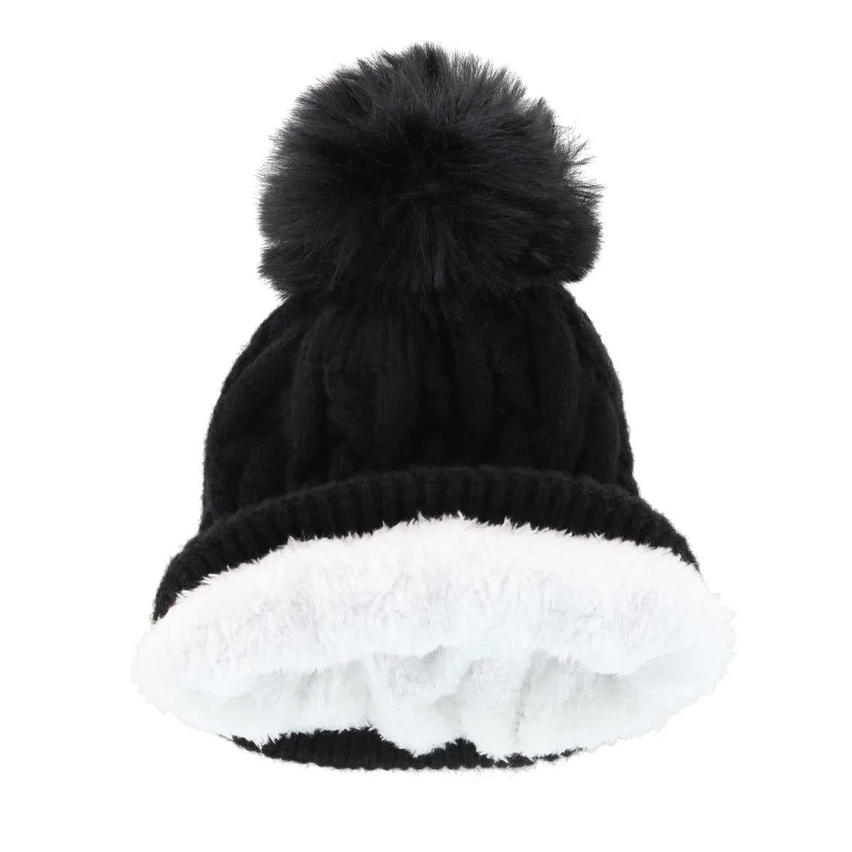 Polar Extreme Girl's Insulated Thermal Cable Knit Winter Cuff Beanie with Pom