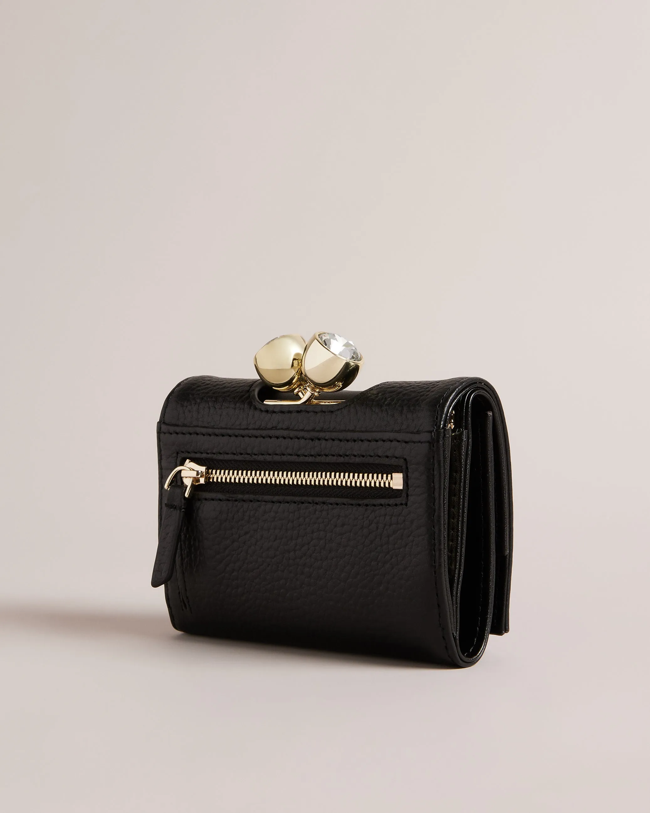 Rosiela Small Crystal Bobble Leather Purse Black