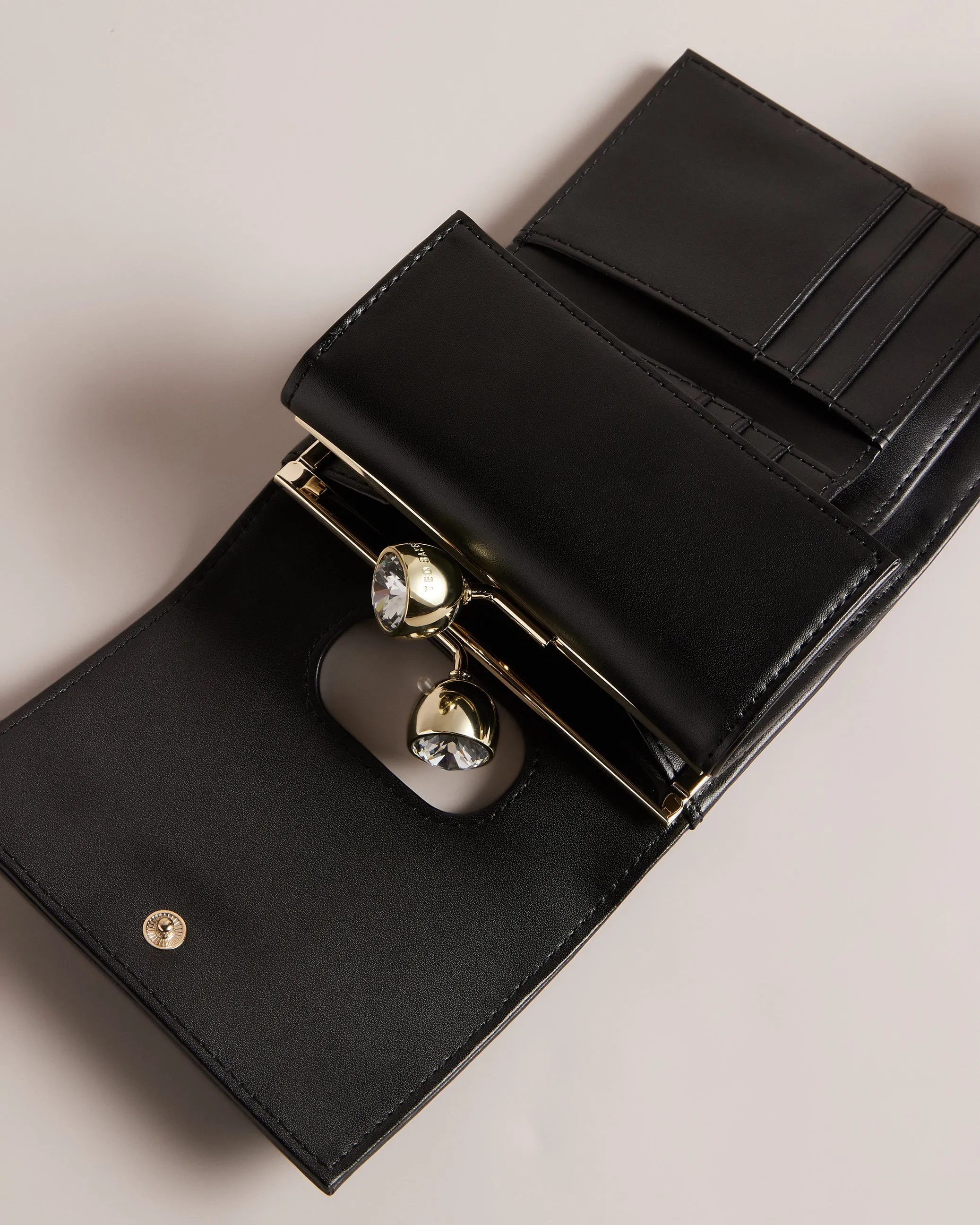 Rosiela Small Crystal Bobble Leather Purse Black