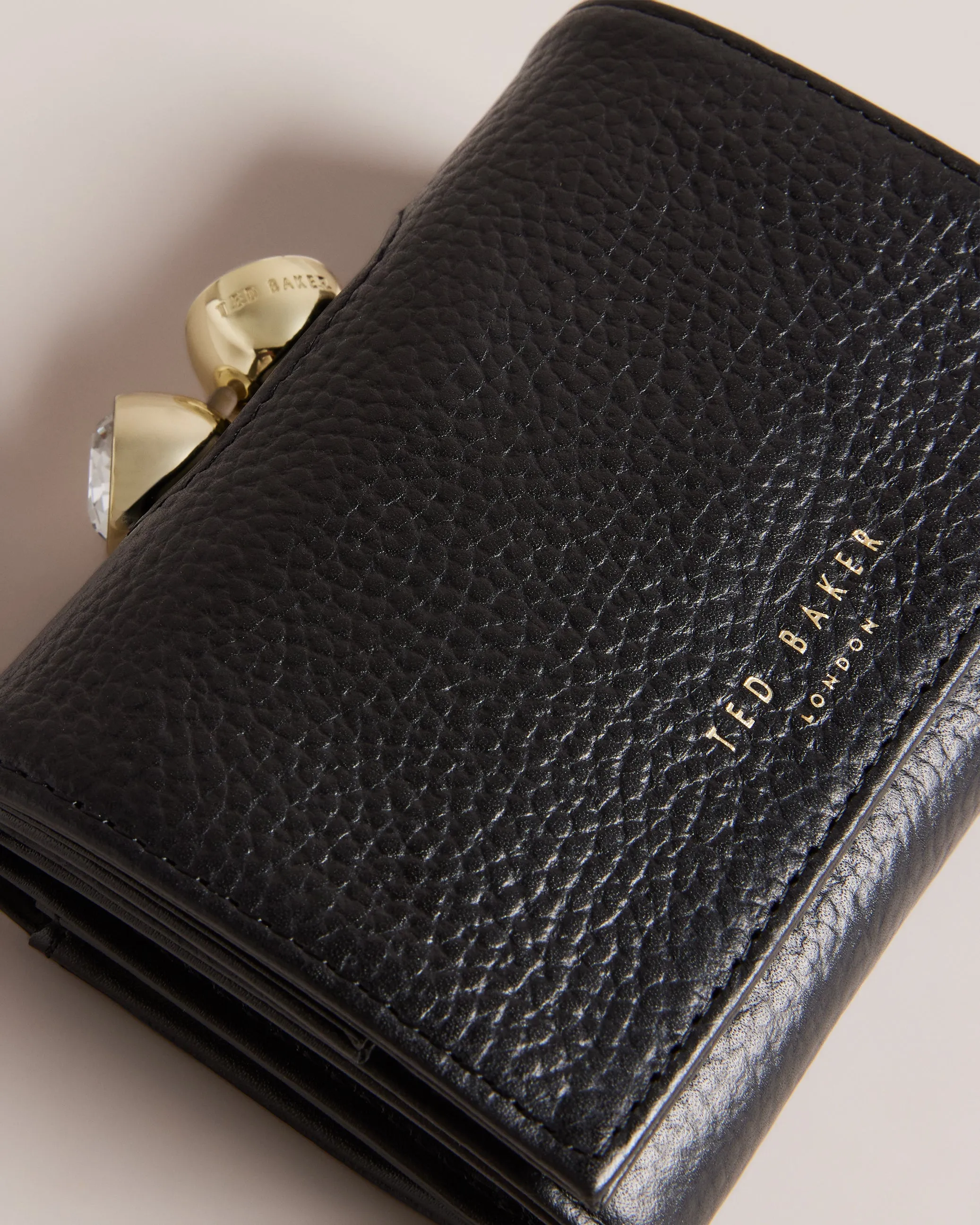Rosiela Small Crystal Bobble Leather Purse Black