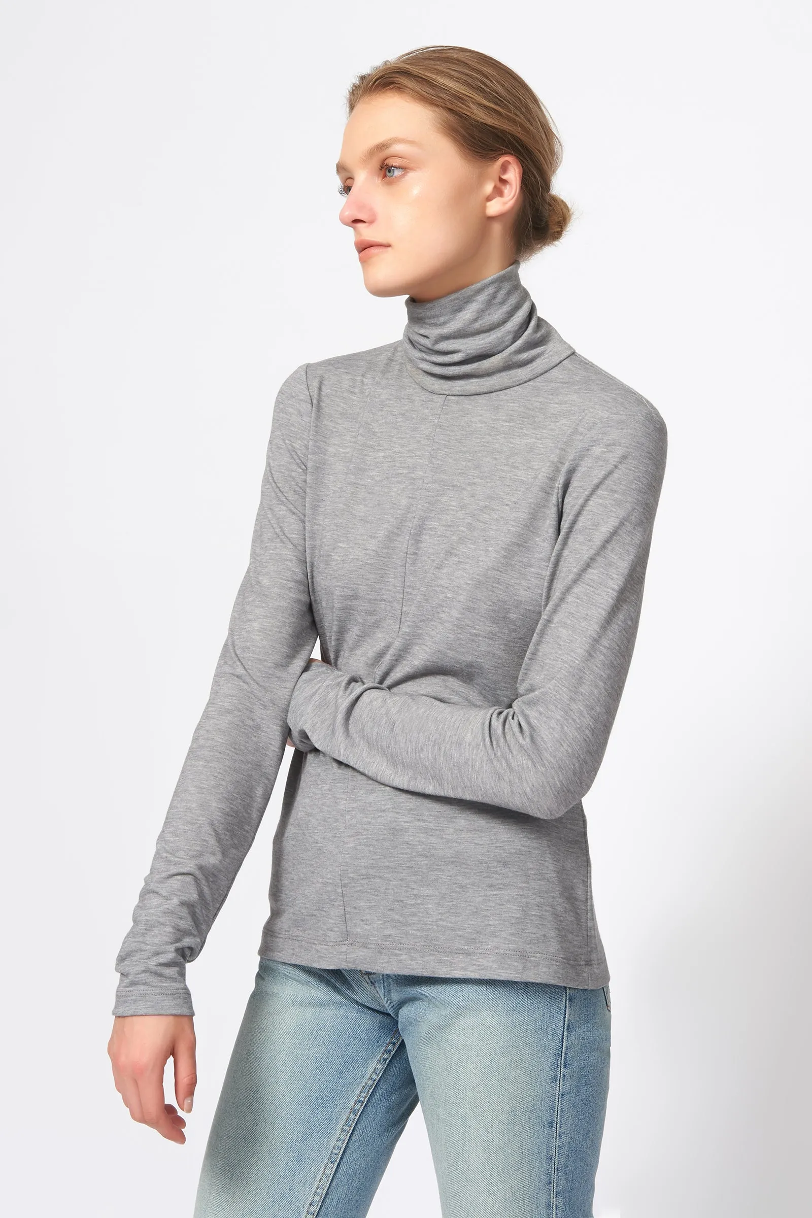 Seamed Fitted Turtleneck - Grey