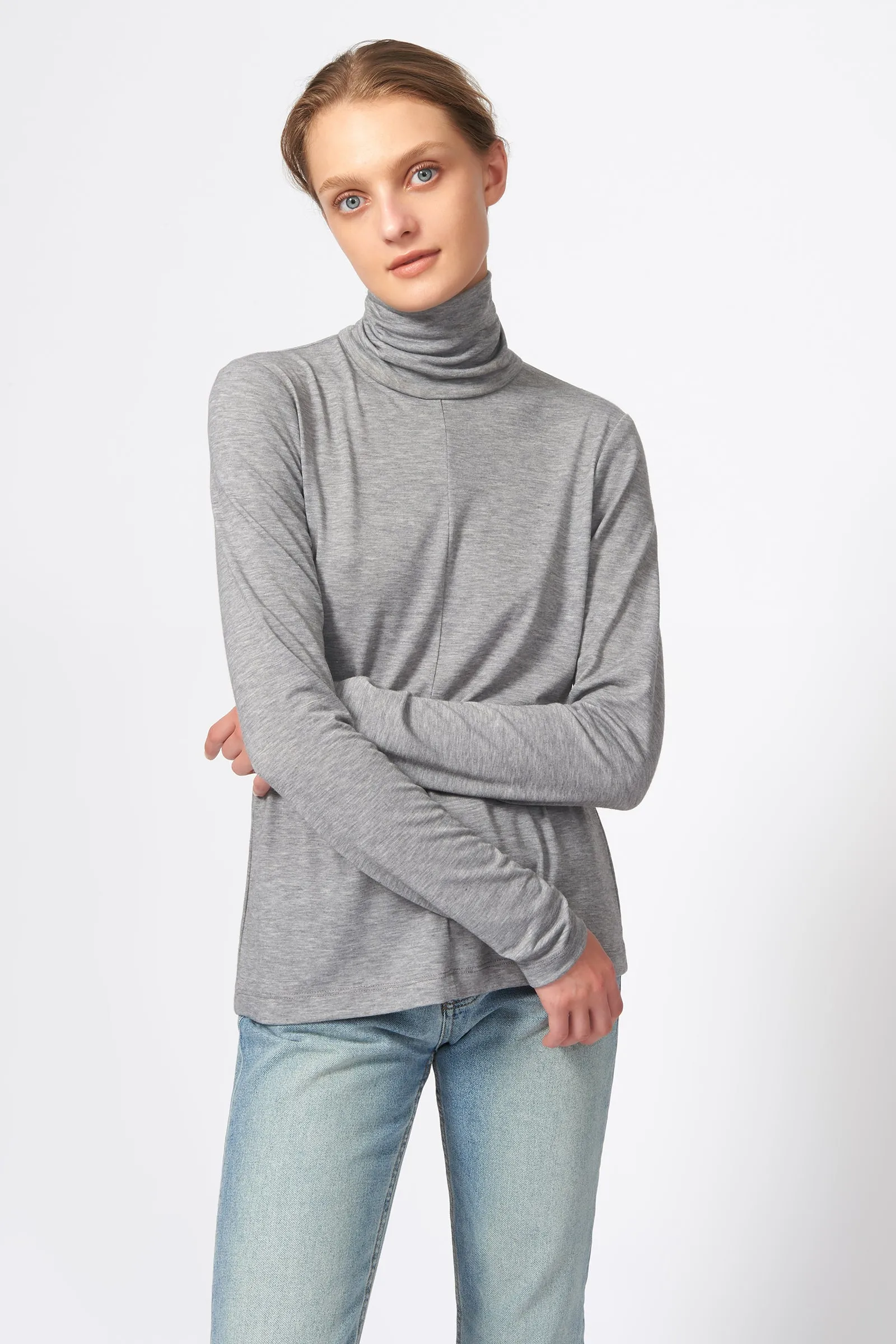 Seamed Fitted Turtleneck - Grey