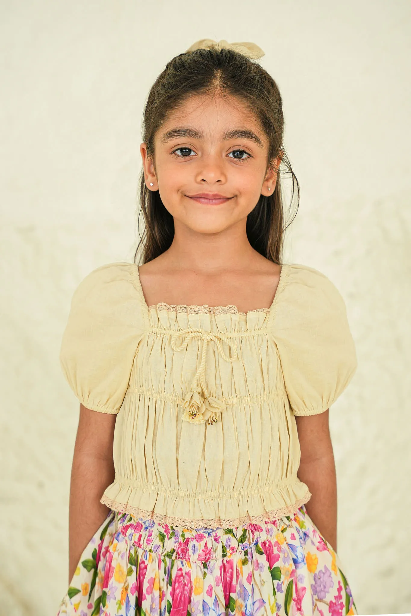 Set of Kiara Girls Top and Giada Skirt - Ecru/Ecru Print