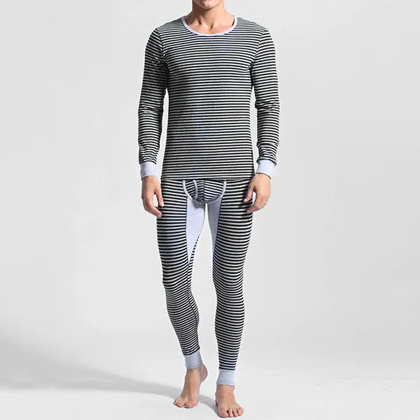 Stripes Printing Warm Close Fitting Long Johns