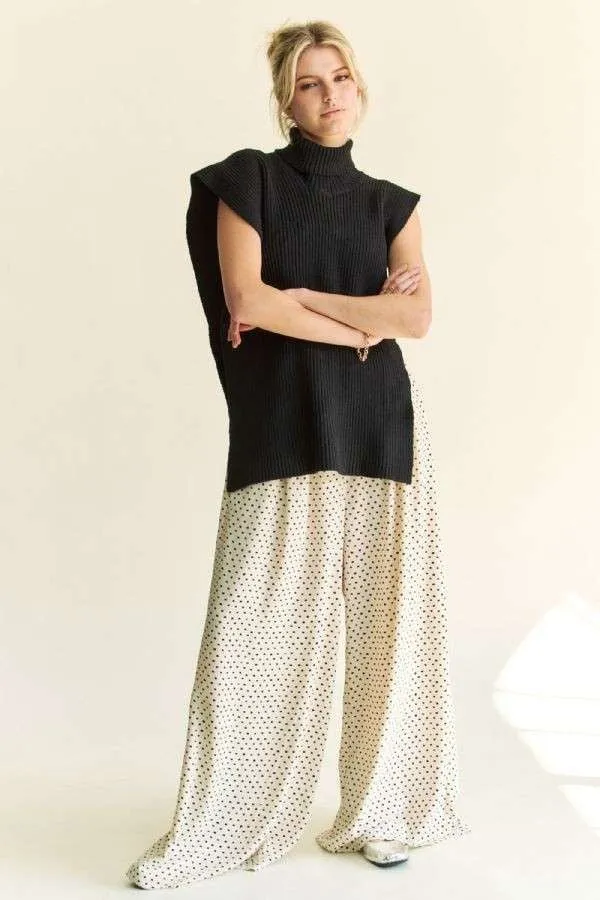 TEEK - Black Side Split Turtleneck Sleeveless Knit Top