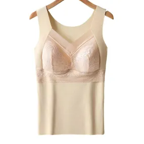 Thermal Underwear with Built in Bra Women Sleeveless Undershirt Cold Weather Thermal Tank Top Warm Lace Base Layer   B184883
