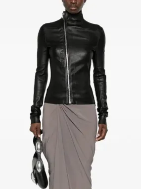 Trend4us Women's Sleek Faux Leather Turtleneck Zipper Jacket