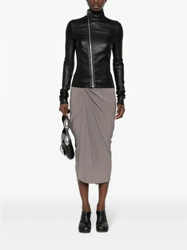 Trend4us Women's Sleek Faux Leather Turtleneck Zipper Jacket