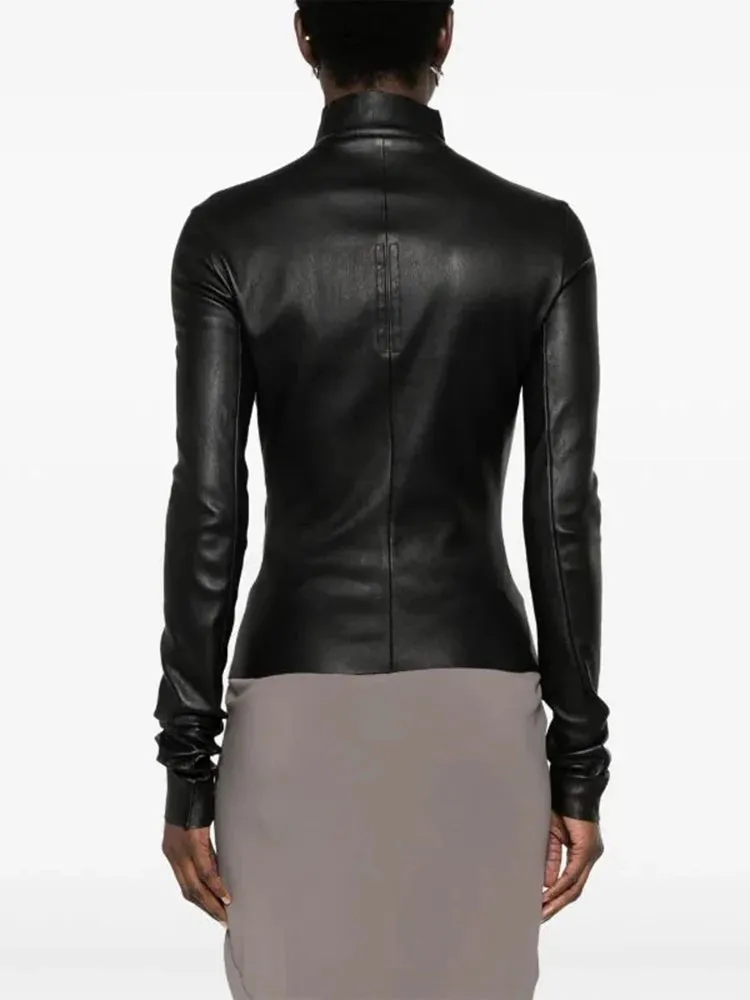 Trend4us Women's Sleek Faux Leather Turtleneck Zipper Jacket