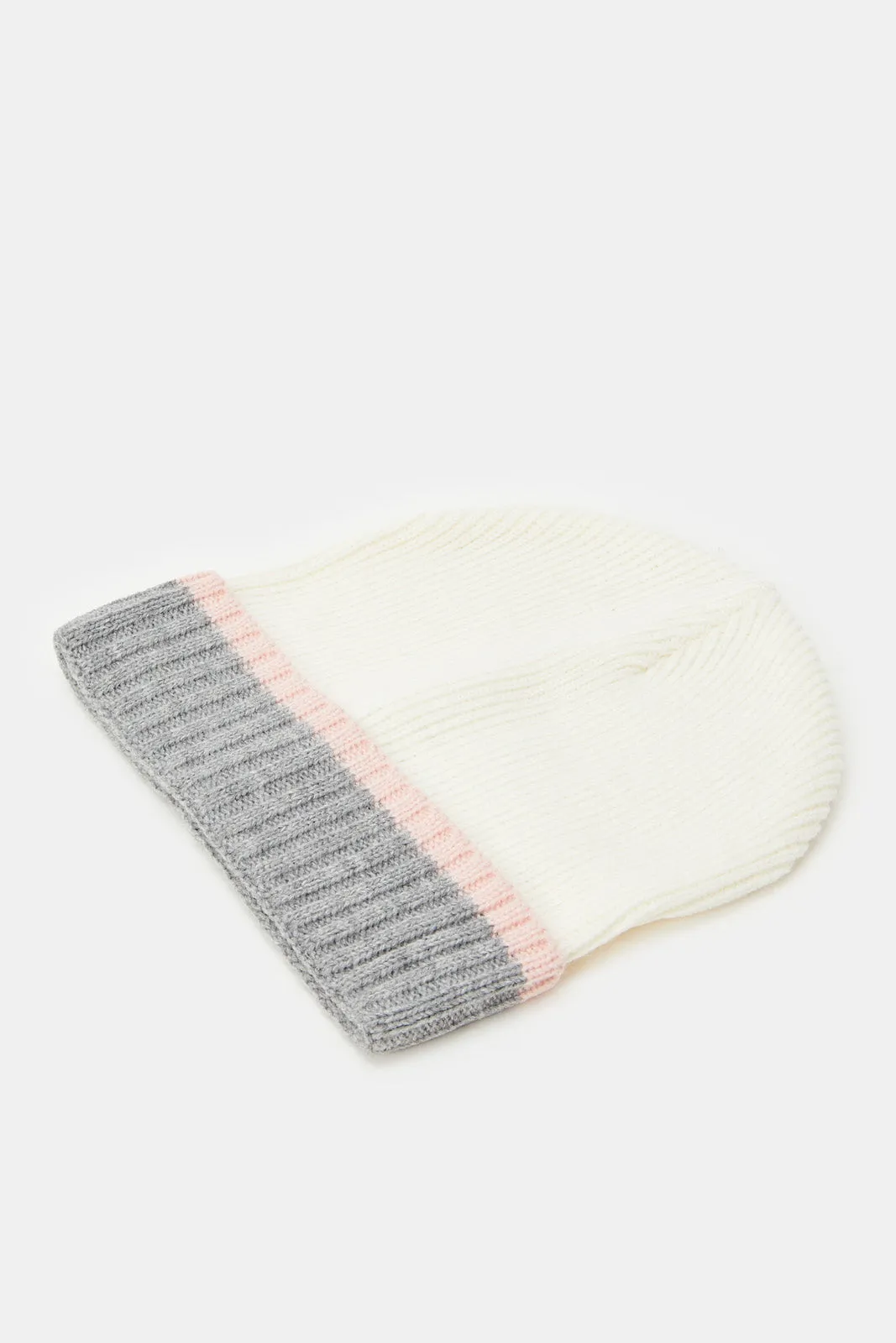 Women Pink And Grey Embellished Knitted Caps (Pack of 3)