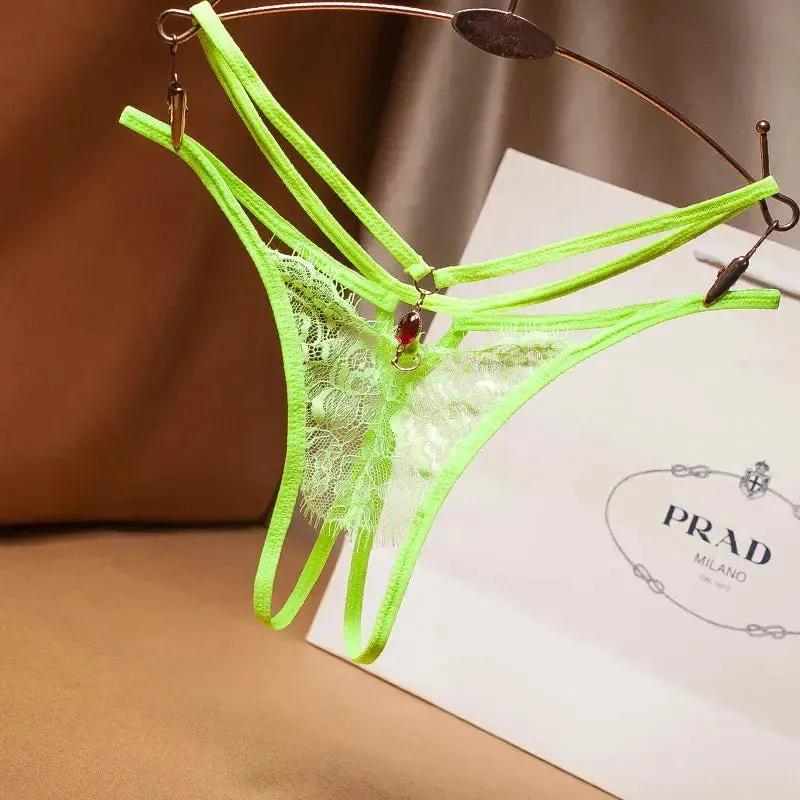 Women's Sheer Lace Crotchless Thong