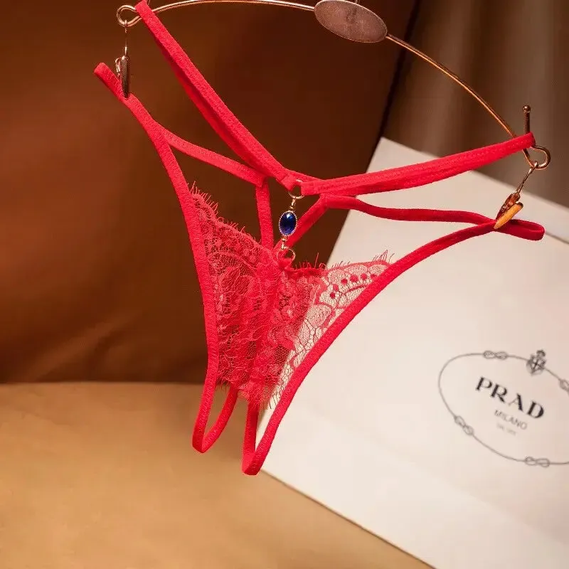 Women's Sheer Lace Crotchless Thong