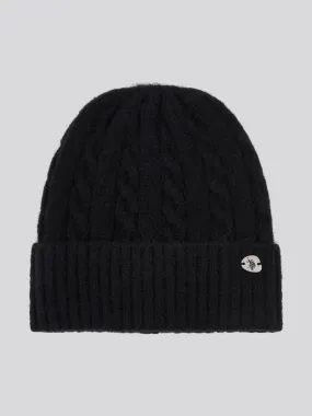Womens Signature Cable Knit Beanie & Gloves Set in Black