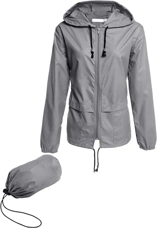 Women's Waterproof Jacket Outdoor Quick Dry Raincoat Windproof Casual Zipper Windbreaker with Hood