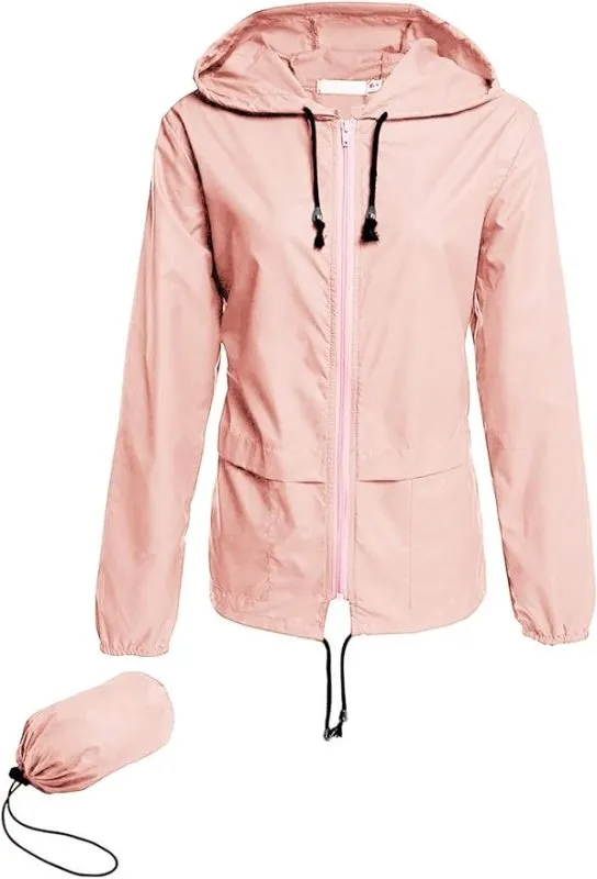 Women's Waterproof Jacket Outdoor Quick Dry Raincoat Windproof Casual Zipper Windbreaker with Hood