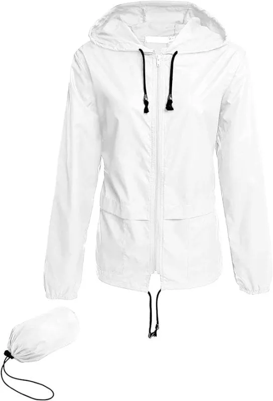 Women's Waterproof Jacket Outdoor Quick Dry Raincoat Windproof Casual Zipper Windbreaker with Hood